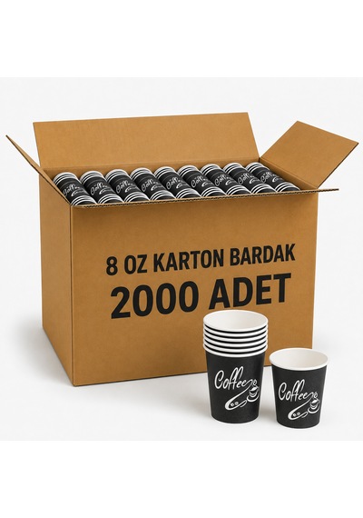 8 Oz Karton Bardak 2000 Adet Siyah Desenli Tek Kullanımlık Kahve Bardağı