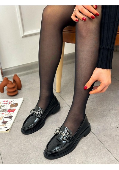 Siyah Rugan Fiona Toka Detay Ortopedik Taban Kadın Loafer-5189 Siyah