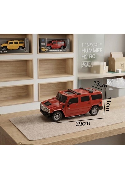 Uzaktan Kumandalı 7 Fonksiyonlu Işıklı Tepe Lambalı 1:16 Ölçek Hummer Suv Oyuncak Arazi Arabası Kırmızı