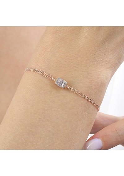 Mia Vento Pırlanta Montür Minimal Dörtgen Baget Rosegold Gümüş Bileklik
