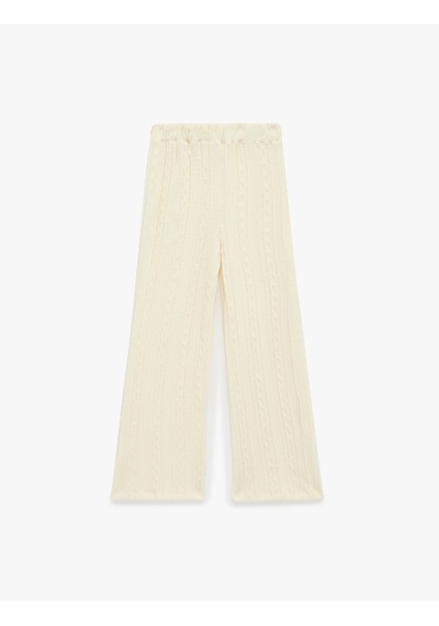 Koton Dokulu Beli Lastikli Geniş Paça Pantolon Ekru 7wkg40110ak