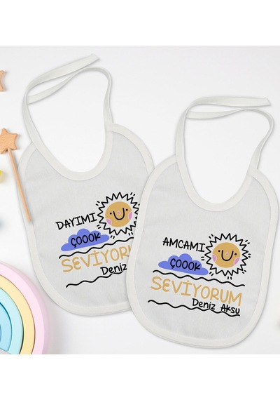 BK Kids Kişiye Özel Dayı ve Amca Tasarımlı 2’li Beyaz Mama Önlüğü Beyaz