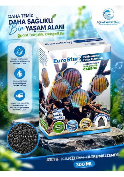 Eurostar Akvaryum Filtre Malzemesi - Aktif Karbon - Super Premium Carbon - 300 Ml - File Hediyeli