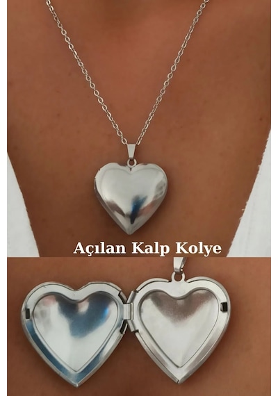 Çelik Açılan Kalp Kolye Soft Çelik