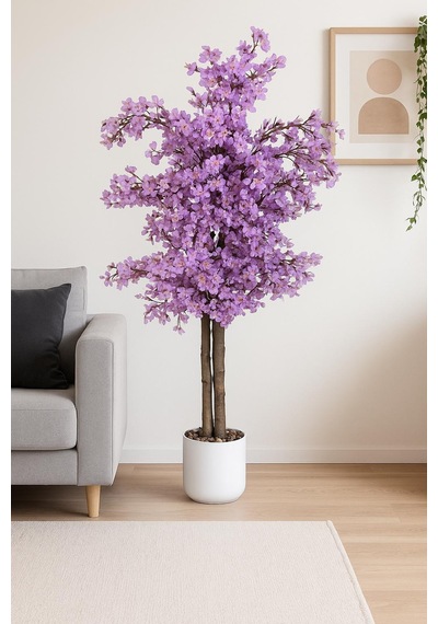 Yapay Çiçekçiniz Yoğun Yapraklı 100 Cm Yapay Sakura Bahar Dalı Ağacı Premium Lila
