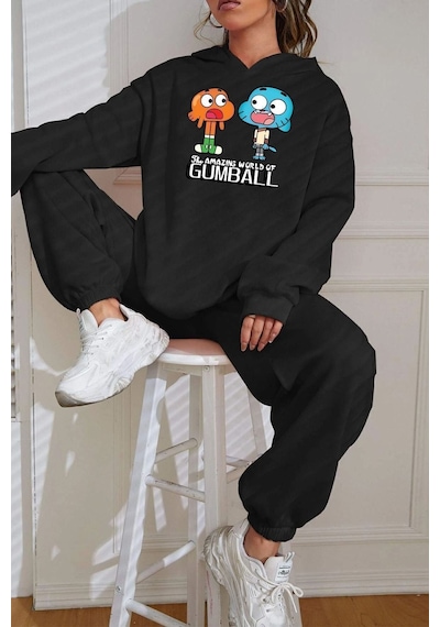 Uyguntarz Unisex Gumball Baskılı Eşofman Takımı Siyah