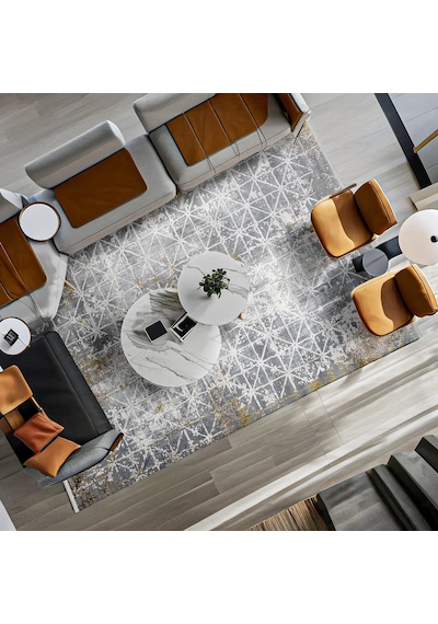 Bespoky Artex 5852a Geometrik Desenli Salon Halısı Dijital Baskı Gri - Antrasit Gri - Artemıs Artex-5852b