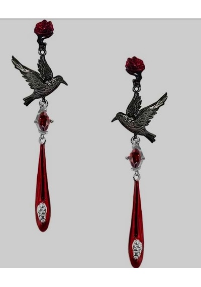Dükkan Design Love And Deep Space Black Crow Earrings Taşlı Küpe Antrasit