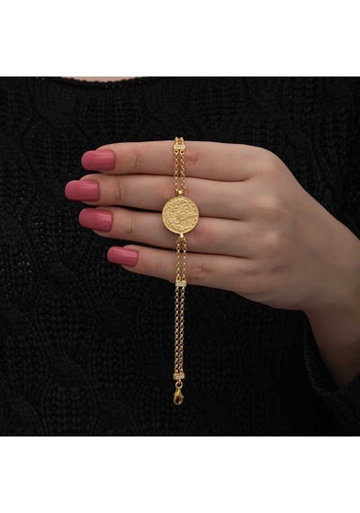 Gümüş Gold Kaplama Tuğralı Kadın Bileklik Çok Renkli 35730225