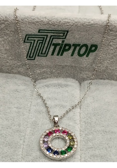 Tiptop/ Gümüş Renk Zirkon Taşlı Çok Renkli Kolye Çok renkli