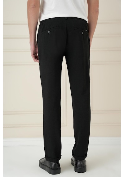 Efor Comfort Fit Gofre Dokulu Beli Lastikli Pileli Siyah Jogger Pantolon P 1174 Siyah