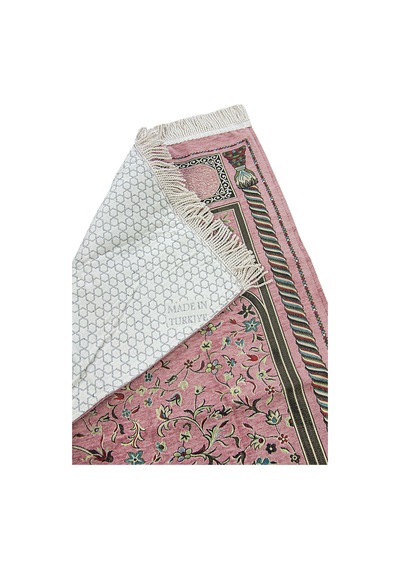 Pembe Çiçekli Ravza Desenli Astarlı Şönil Seccade 001