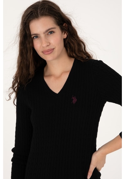 U.S. Polo Assn. Kadın Siyah V Yaka Basic Kazak 50313625-VR046