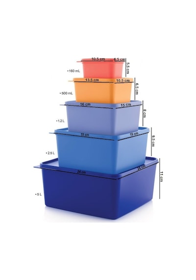Tupperware Kare Saklama Kabı 5'Li Çok Amaçlı Kutu Renkli Hsgl
