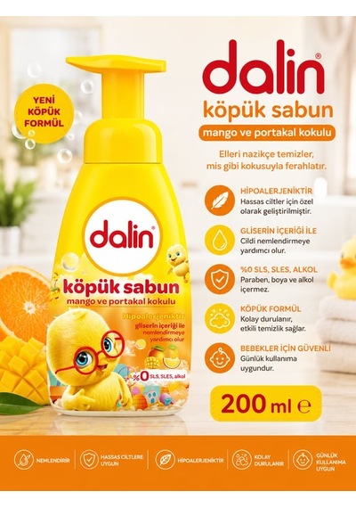 Dalin Köpük Sabun 200 Ml Mango Ve Portakal Kokulu 24'li Paket
