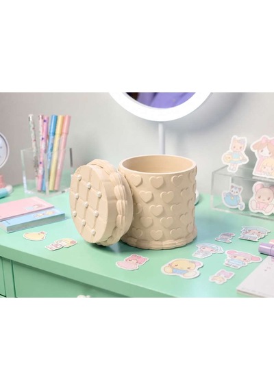 3d Baskı Kabartma Kalp Desenli Kapaklı Kalemlik - Masaüstü Organizer - Bej Diğer