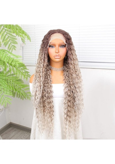 Afro Dalga Rus Kumralı Beyaz Platin Ombreli Işıltılı Fiber Sentetik Tül Peruk - Elm-01-582347 Karışık - Çok Renkli