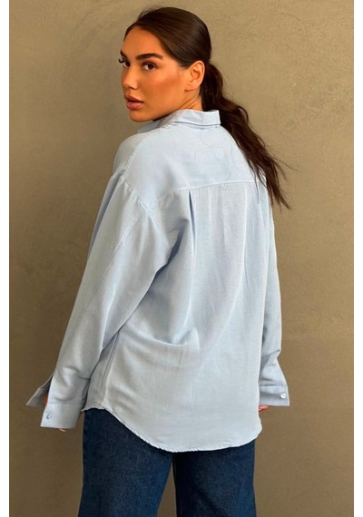 Madmext Mavi Keten Kadın Gömlek Mg2797