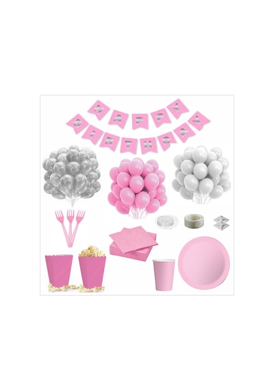 Pembe Beyaz 24 Kişilik Doğum Günü Seti
