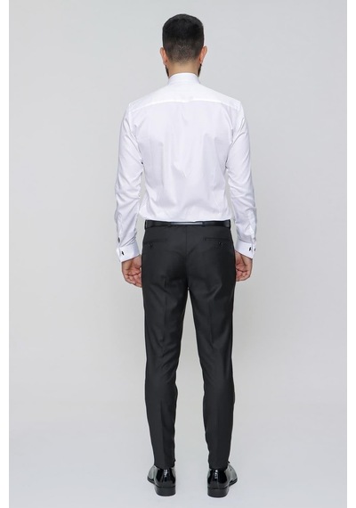 Efor Slim Fit Pilesiz Yan Cepli Esnek Yün Siyah Kumaş Pantolon P 1091 Siyah