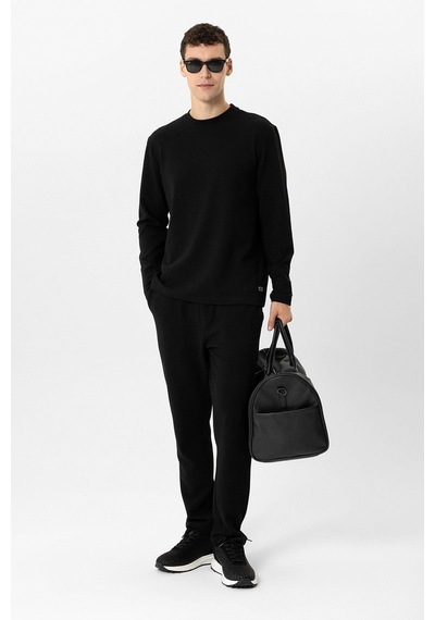 Backandbond Siyah Regular Fit Baskılı Bisiklet Yaka Sweatshirt