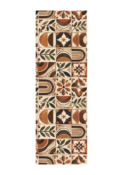 Kartela Halı Kahve Terakota Kahve Kiremit Koridor Mutfak Yolluk Halısı Kaymaz Taban 100x300 Cm