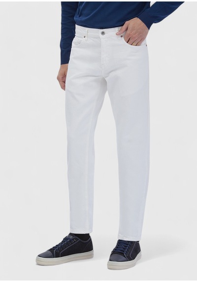 Ramsey Beyaz Düz Regular Fit Denim %100 Pamuk Pantolon