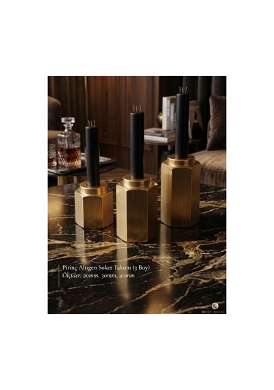 6 Köşe Som Pirinç Mumluk 20/30/40 Mm 24 Mm Genişlik Dekoratif Mumluk Gold