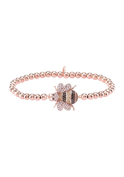 Zirkon Taşlı Pırlanta Montür Rose Altın Kaplama Toplu Arı Desenli Strech Gümüş Bileklik Gümüş - Rose Gold
