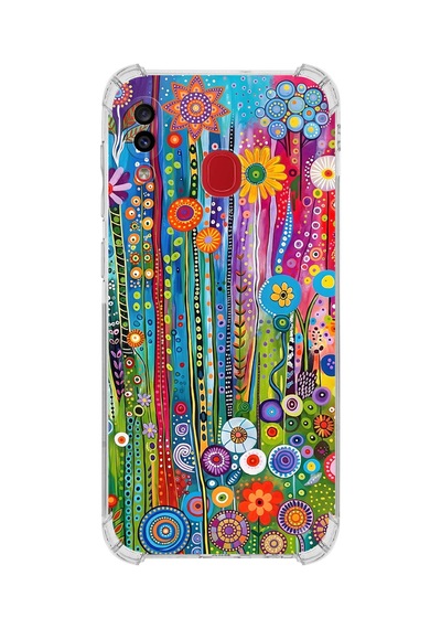 Printify Samsung Galaxy A20 İle Uyumlu Düşlerin Dansı Serisi Folklorik Bahçe Tasarımlı Uv Baskılı Köşe Korumalı Antişok Kılıf Şeffaf