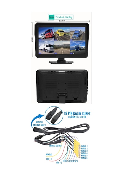 6 Kanal 10'' Hybrid Dvr Monitör Ve 6 Adet Kelebek Kamera Set 12 V