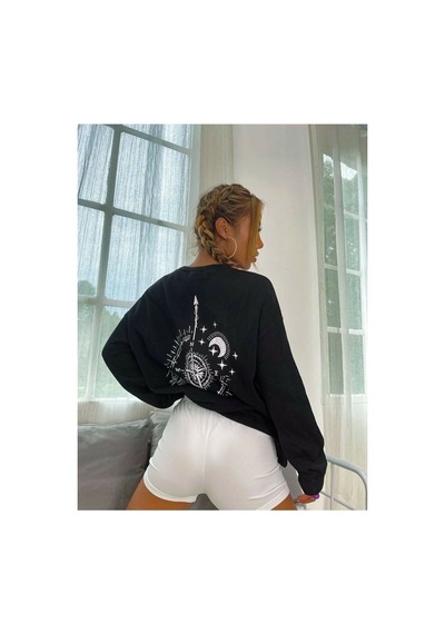 Blackjack Giyim North Baskılı Sweatshirt siyah