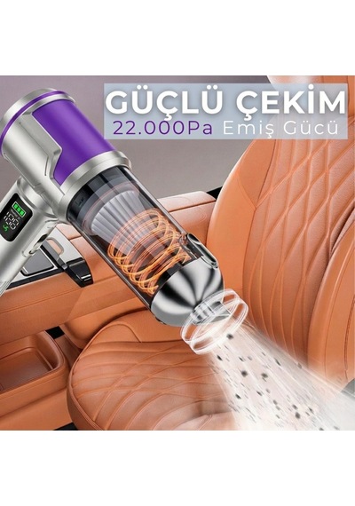 Şarjlı Araç Süpürgesi 22.000 Pa - Üfleme Özellikli Mini Oto Süpürgesi 3 Kademeli - 15.000 Mah Ş Tek Renk