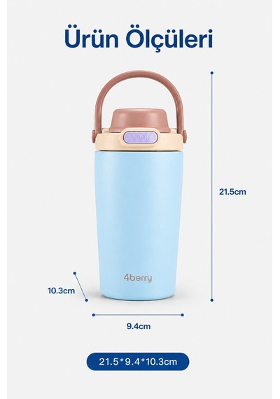 4berry 700 Ml Termos Matara Çift Cidarlı Vakum Yalıtımlı Sıcak Soğuk Tutan Sızdırmaz Kapaklı - Mavi