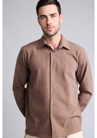 Defacto Regular Fıt Gömlek Yaka Pamuklu Uzun Kollu Gömlek H7833ax26smbn534 Kahve-bn534