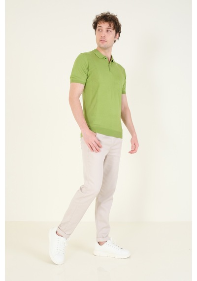 Giyim Dünyası Erkek Yanları Desenli Polo Yaka Merserize T-shirt Yeşil 001