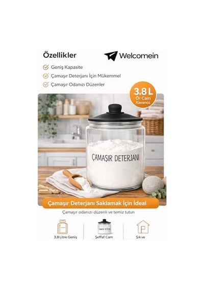 3,8 L Cam Deterjanlık Kavanoz Amber Renk, Kapaklı Laundry Powder Saklama Kabı, Çamaşır Deterjan Kapsülü Ve Pod Düzenleyici 7009 3,8 L Cam Deterjanlık Kavanoz Amber Renk, Kapaklı Laundry Powder Saklama Kabı, Çamaşır Deterjan Kapsülü Ve Pod Düzenleyici 7009