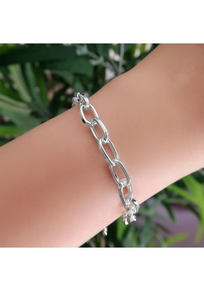 Gümüş Renk Oval Dikdörtgen Unisex Çelik Bileklik - 3357 Çok Renkli
