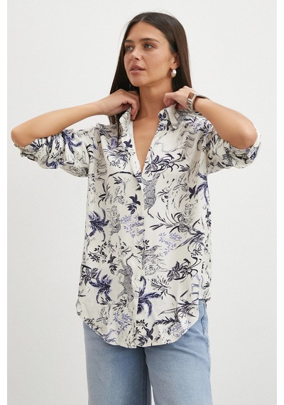 Uterpe Jungle Print Gömlek Mavi