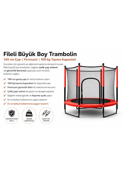 Çocuklar İçin Fileli Fermuarlı Çocuk Tranbolini Güvenlik Filesi Ev Açık Alan Kullanıma Uygun Oyun Alanı Çelik Yaylı Trambolin