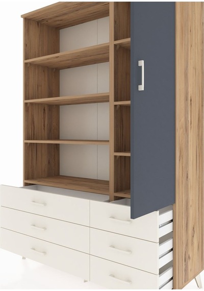 Hyperion Dolap 8 Raflı 6 Çekmeceli Tek Kapaklı 132x44x195 Çam-antrasit/aytaşı Antrasıt/aytası