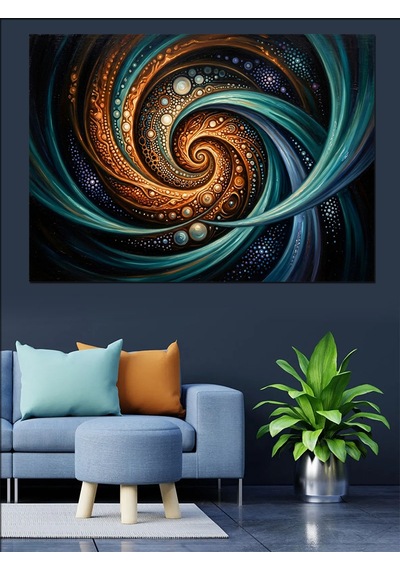 Altın Ve Lacivert Spiral Girdap Dekoratif Kanvas - Mdf Ahşap Tablo