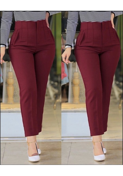 Buğrahayalin Kadın Üste Oturan Paçası Bilek Üzerinde Biten Atlas Kumaş Pantolon 36 S - 48 4xl Bordo