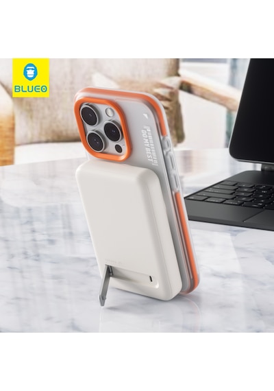 10000 Mah Magsafe Powerbank 15 W Kablosuz 20 W Pd Type-c Hızlı Şarj Standlı Manyetik Yedek Batarya Beyaz