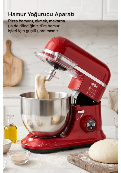 Smx-2773 / Kırmızı / Dijital Ekranlı Zaman Ayarlı Stand Mikser / 7.5 Litre / 1500w