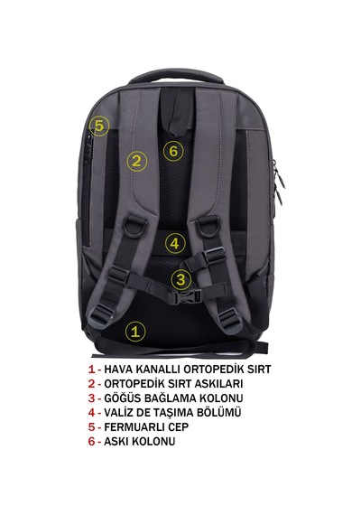 Dada Unisex Gri Okul Çanta Orta Boy Lise Üniversite 13,3-14 inç Usb Type-c Su Geçirmez Oxford Kumaş