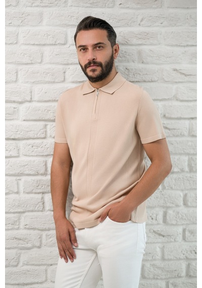 San&fa Slimfit Fermuar Kapamalı Rayon Kumaş Likralı Polo Yaka T-shirt Açık Kahverengi San&fa Slimfit Fermuar Kapamalı Rayon Kumaş Likralı Polo Yaka T-shirt Açık Kahverengi
