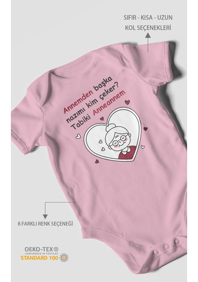 Annemden Başka Nazımı Kim Çeker Tabiki Annanem Baskılı Bebek Zıbını Çıtçıtlı Body Kısa Kol Koyu Pembe