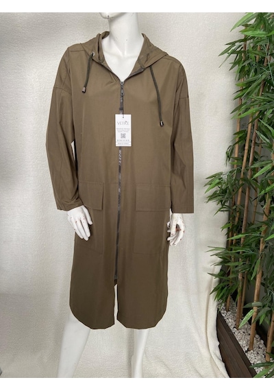 Vetre Kadın Büyük Beden Kapüşonlu Oversize Haki Trençkot 2002 Haki