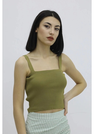 Saklımoda Askılı Triko Büstiyer Haki - P-019917 Çok Renkli